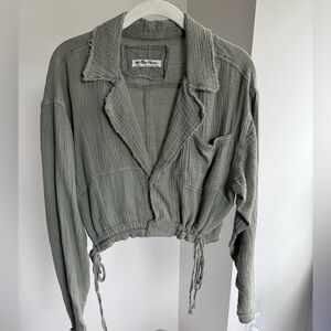 We The Free (Free People) Textured Sage Green Long Sleeve Crop